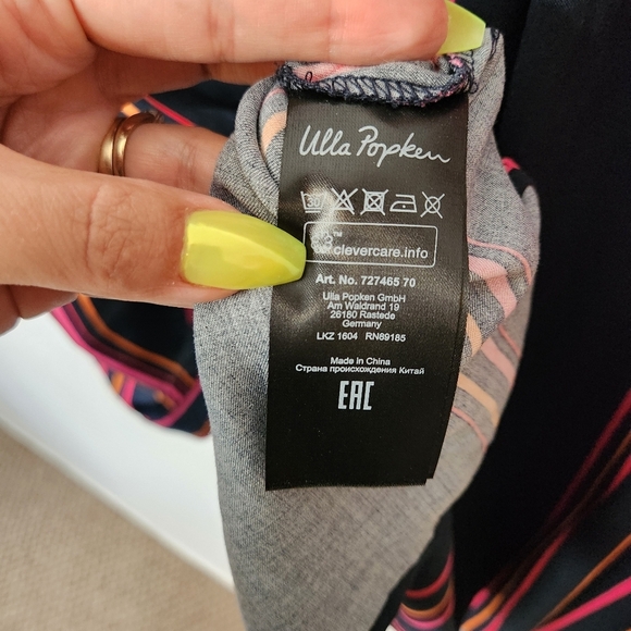 Ulla Popken Button Up Long Sleeve Blouse Tunic Long Shirt Navy Pink Stripe 28 30 - Picture 5 of 8